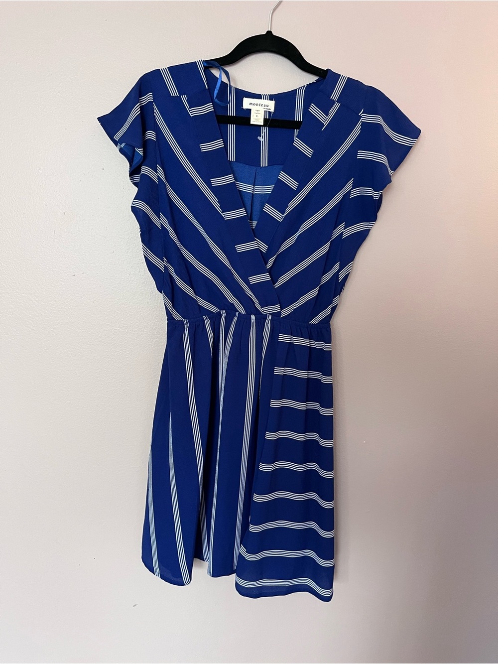 Madewell Royal Blue & White Striped Wrap-Style Mini Dress